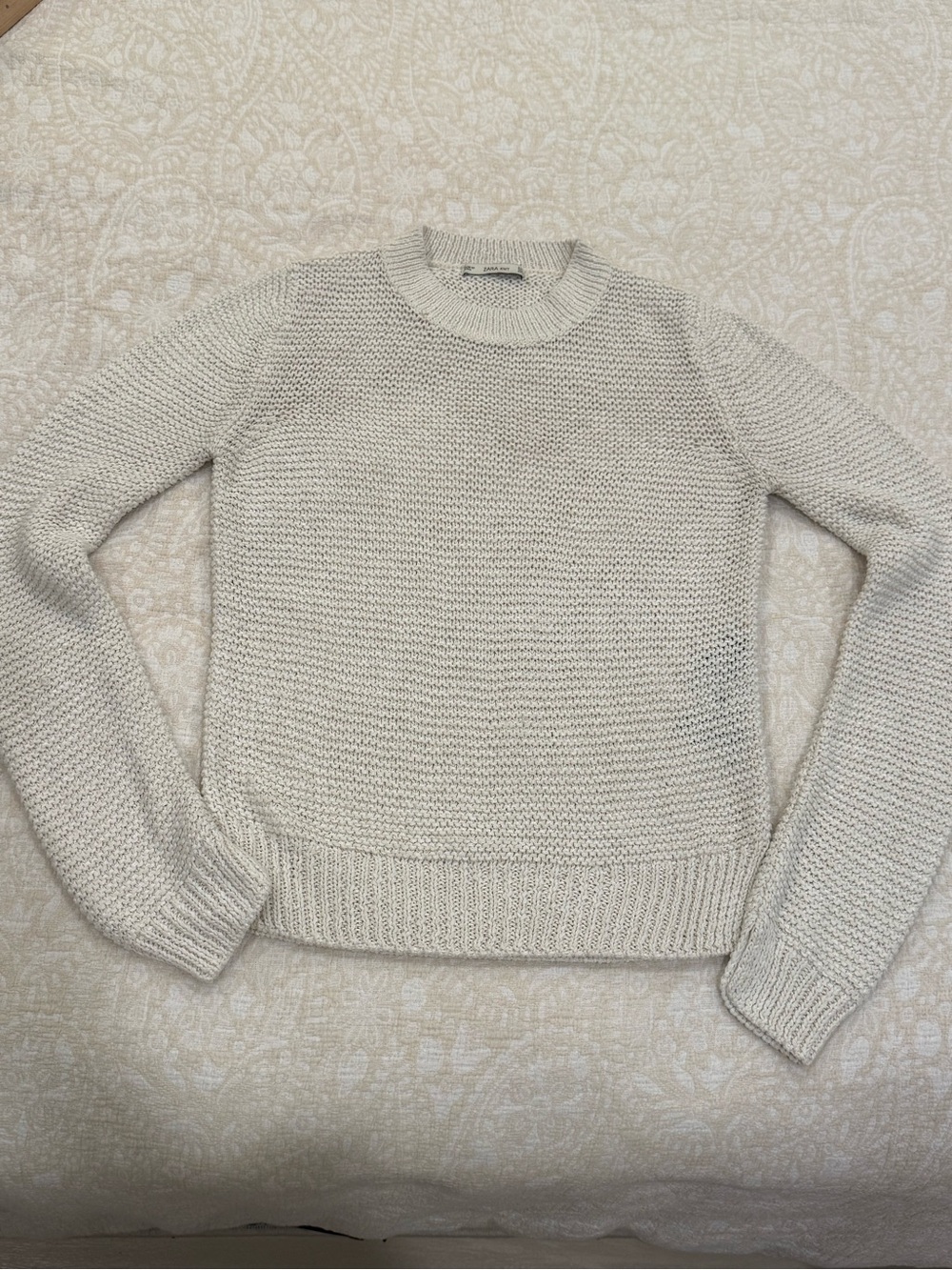 Zara Knit Cream Textured Sweater Medium